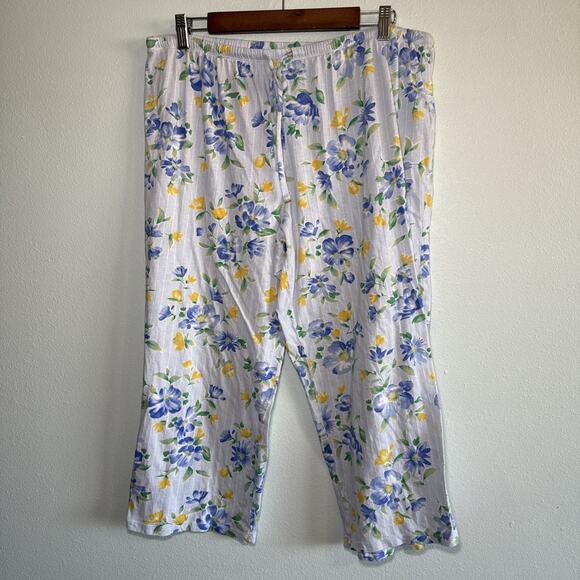 Lauren Ralph Lauren Pajama Set XL Floral Blue Cropped Logo Pocket Black Label - Picture 2 of 6